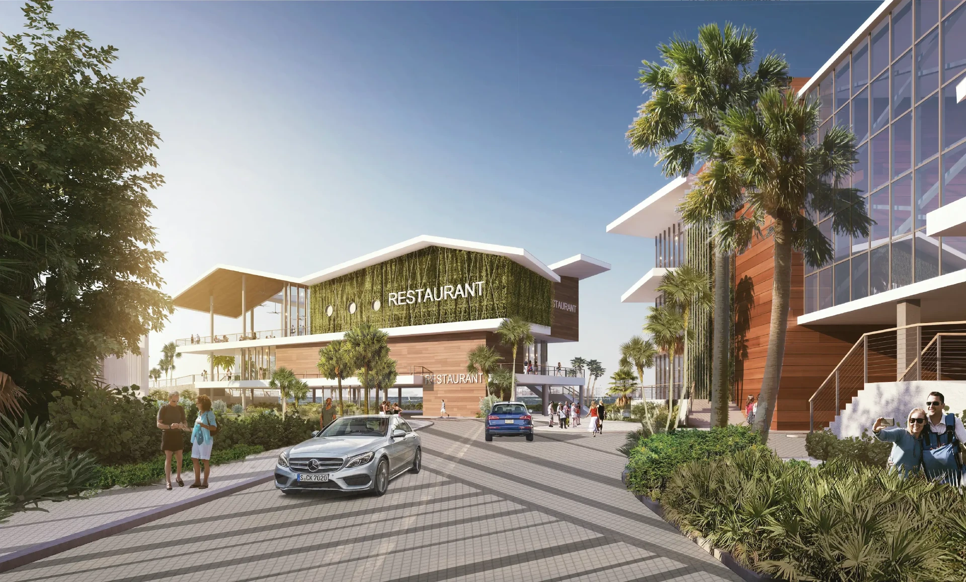 Human-scale view of the marina entrance