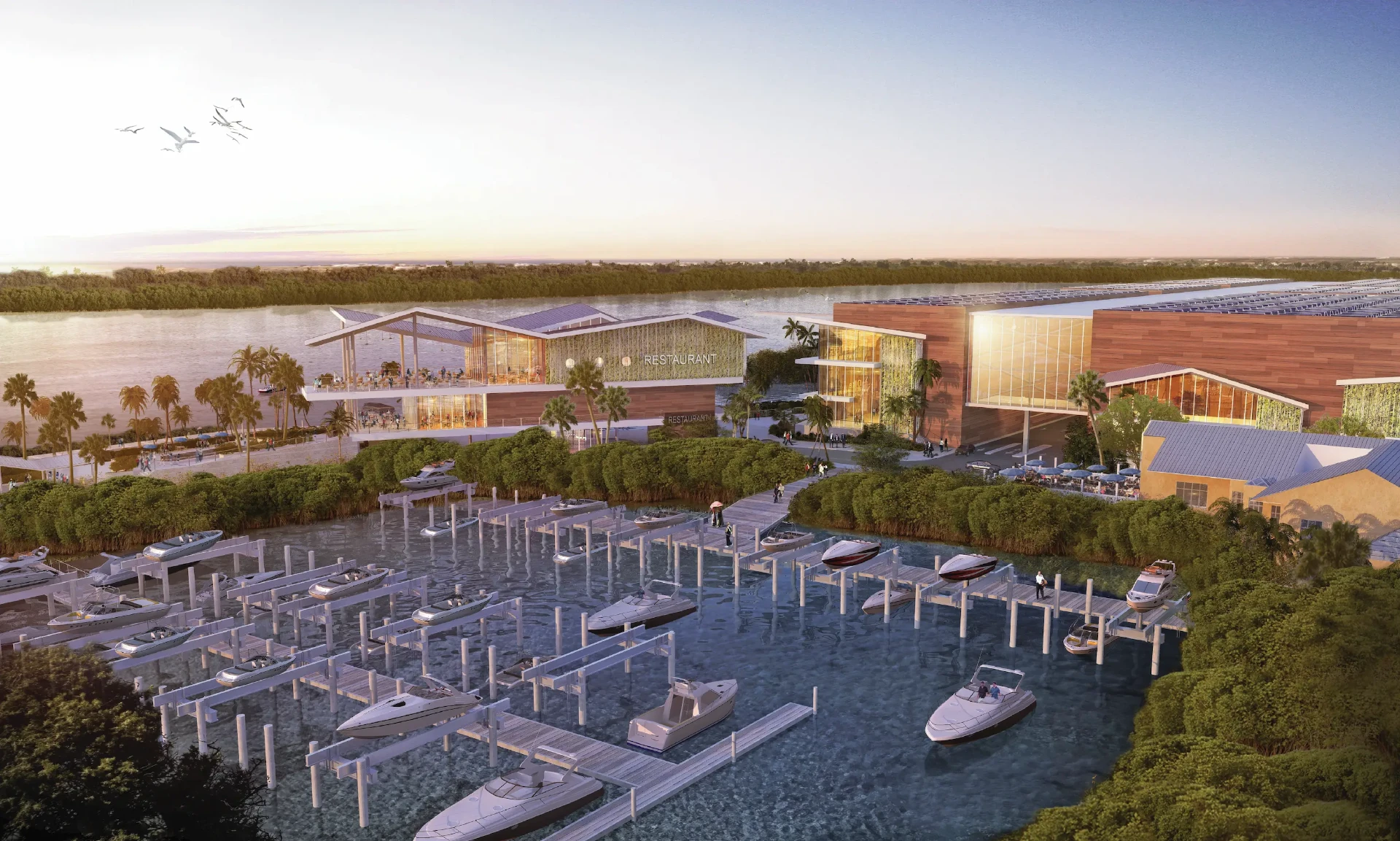 Aerial rendering of the improved Virginia Key marina